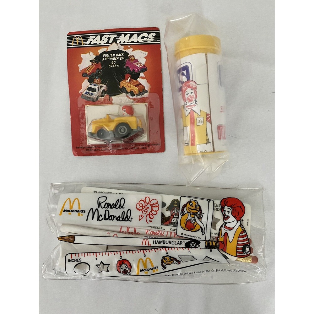 1980s McDonald's Happy Meal Pencil Case Crayons and Toy